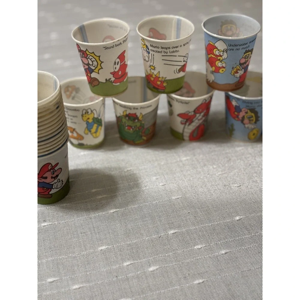 RARE 22 Vintage Super Mario Nintendo 1989 Retro Dixie Cups Bowser USA made